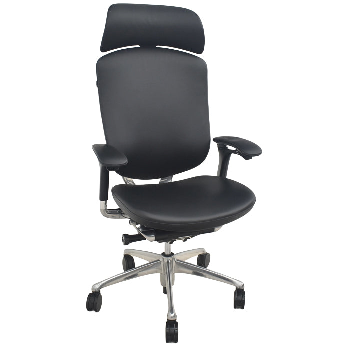 【中古】オカムラ コンテッサ 大型ヘッドレスト 可動肘 アルミポリッシュ 革張り 2025090307【中古オフィス家具】
