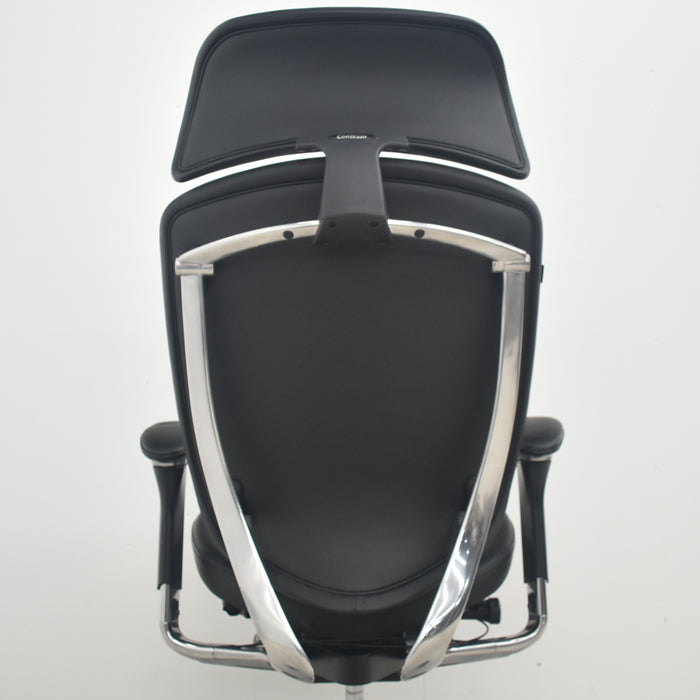【中古】オカムラ コンテッサ 大型ヘッドレスト 可動肘 アルミポリッシュ 革張り 2025090308【中古オフィス家具】