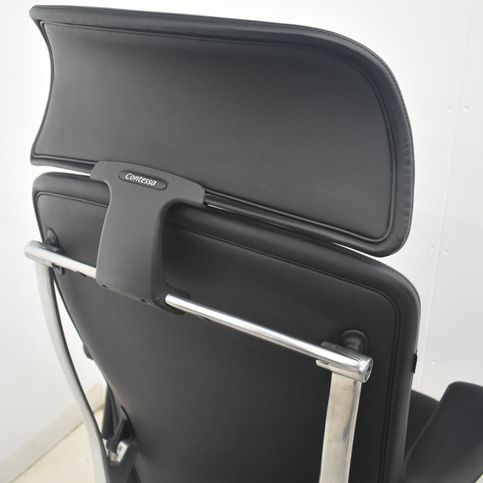 【中古】オカムラ コンテッサ 大型ヘッドレスト 可動肘 アルミポリッシュ 革張り 2025090308【中古オフィス家具】