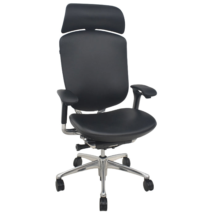 【中古】オカムラ コンテッサ 大型ヘッドレスト 可動肘 アルミポリッシュ 革張り 2025090308【中古オフィス家具】