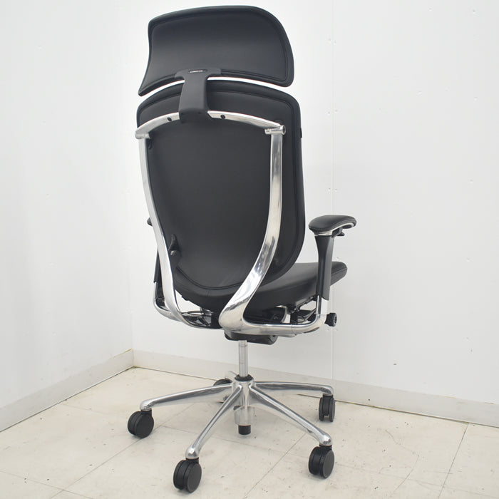 【中古】オカムラ コンテッサ 大型ヘッドレスト 可動肘 アルミポリッシュ 革張り 2025090309【中古オフィス家具】