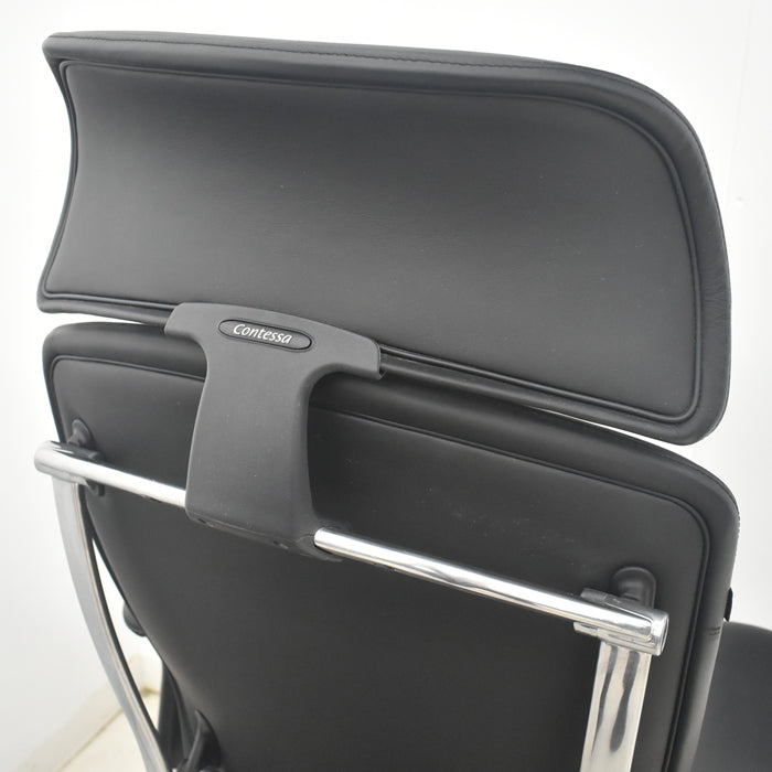 【中古】オカムラ コンテッサ 大型ヘッドレスト 可動肘 アルミポリッシュ 革張り 2025090309【中古オフィス家具】