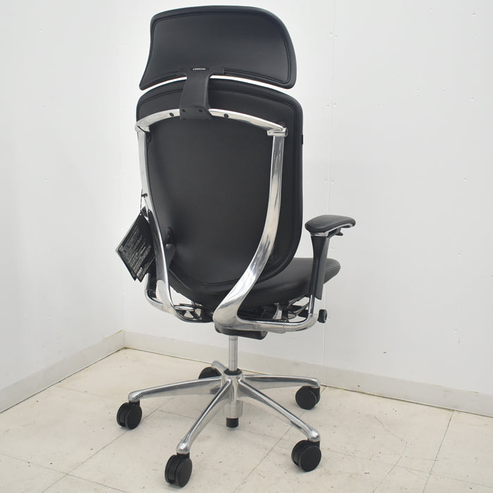 【中古】オカムラ コンテッサ 大型ヘッドレスト 可動肘 アルミポリッシュ 革張り 2025090310【中古オフィス家具】