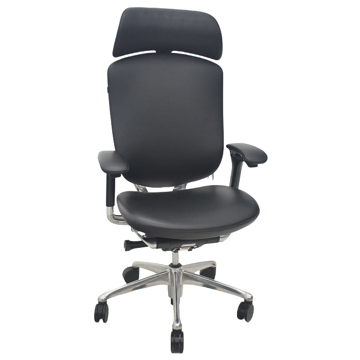 【中古】オカムラ コンテッサ 大型ヘッドレスト 可動肘 アルミポリッシュ 革張り 2025090310【中古オフィス家具】