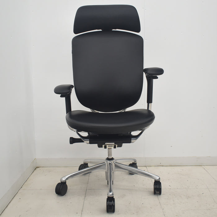 【中古】オカムラ コンテッサ 大型ヘッドレスト 可動肘 アルミポリッシュ 革張り 2025090311【中古オフィス家具】