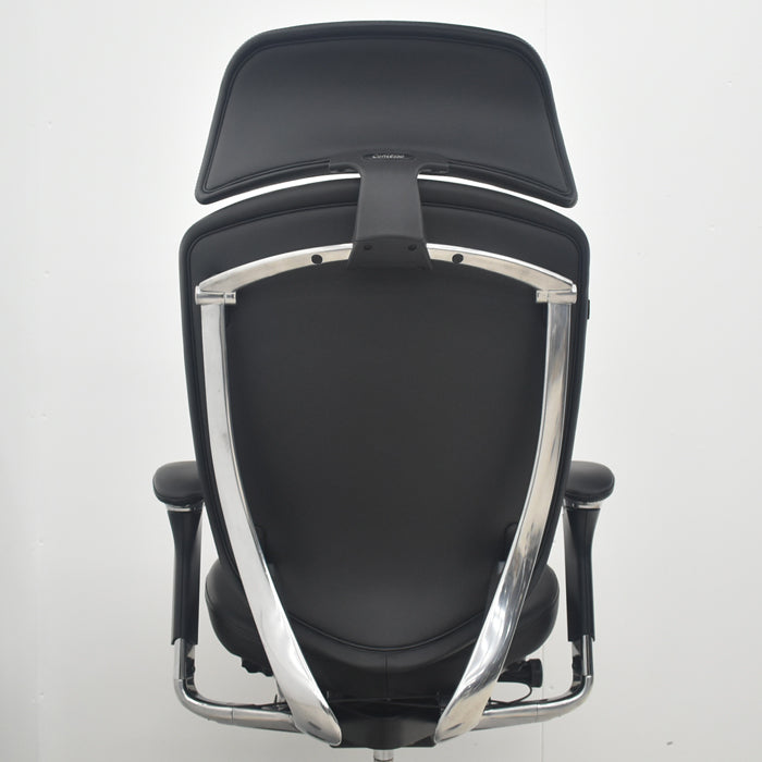 【中古】オカムラ コンテッサ 大型ヘッドレスト 可動肘 アルミポリッシュ 革張り 2025090311【中古オフィス家具】
