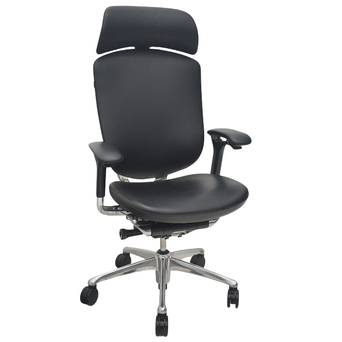 【中古】オカムラ コンテッサ 大型ヘッドレスト 可動肘 アルミポリッシュ 革張り 2025090311【中古オフィス家具】