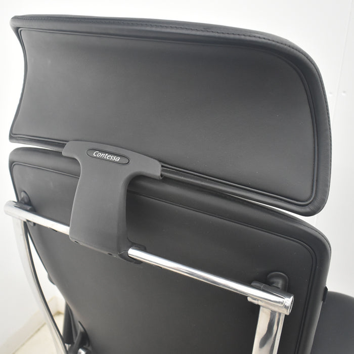 【中古】オカムラ コンテッサ 大型ヘッドレスト 可動肘 アルミポリッシュ 革張り 2025090401【中古オフィス家具】
