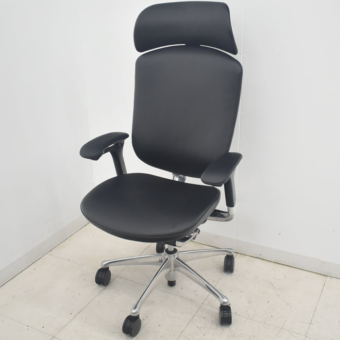 【中古】オカムラ コンテッサ 可動肘 ランバーサポート ポリッシュ 革張り 2025090402【中古オフィス家具】
