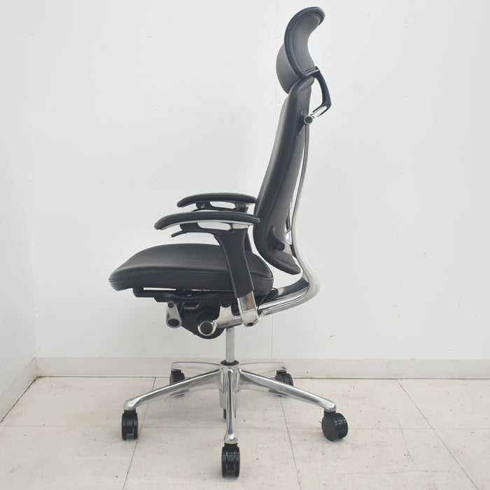 【中古】オカムラ コンテッサ 可動肘 ランバーサポート ポリッシュ 革張り 2025090402【中古オフィス家具】