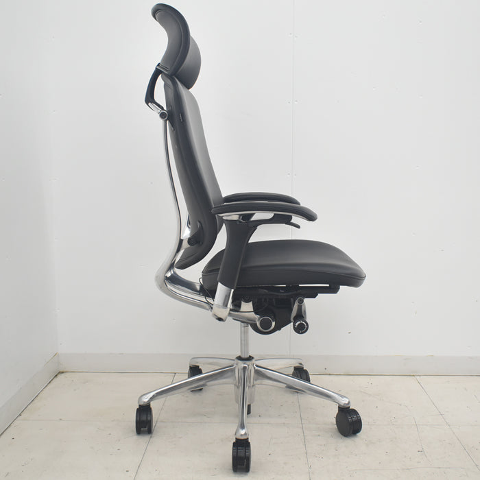 【中古】オカムラ コンテッサ 可動肘 ランバーサポート ポリッシュ 革張り 2025090402【中古オフィス家具】