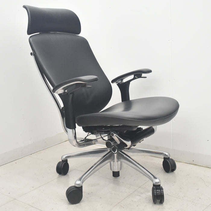 【中古】オカムラ コンテッサ 可動肘 ランバーサポート ポリッシュ 革張り 2025090402【中古オフィス家具】