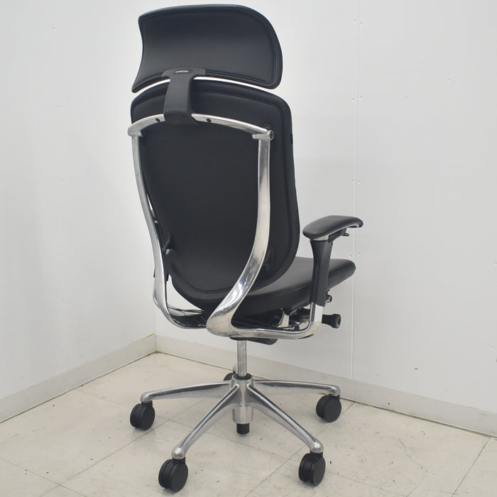 【中古】オカムラ コンテッサ 大型ヘッドレスト 可動肘 アルミポリッシュ 革張り 2025090403【中古オフィス家具】