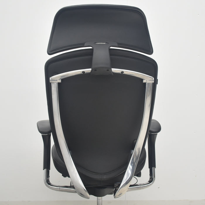 【中古】オカムラ コンテッサ 大型ヘッドレスト 可動肘 アルミポリッシュ 革張り 2025090403【中古オフィス家具】