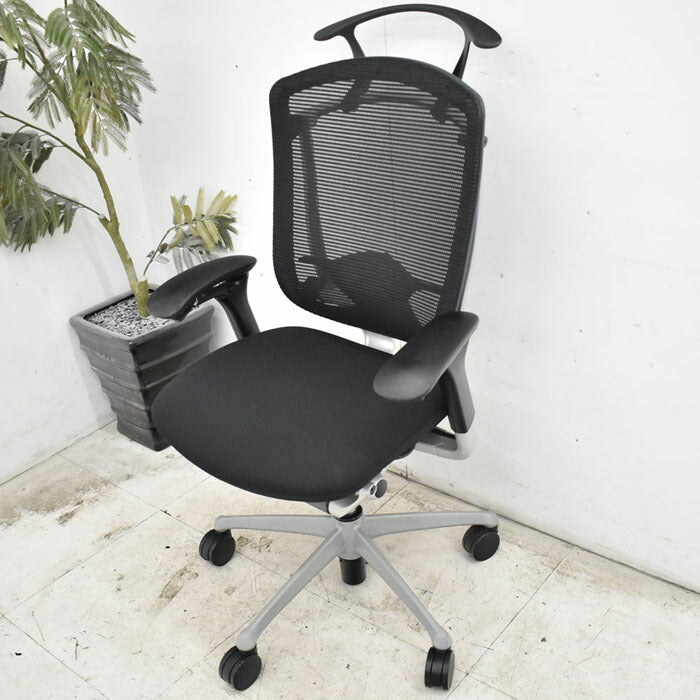 オカムラ コンテッサ 可動肘 ランバーサポート ハンガー シルバーフレーム 2023041801【中古オフィス家具】【中古】