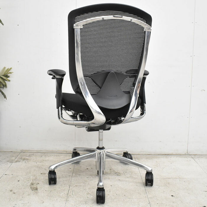 オカムラ コンテッサ 可動肘(新品肘パット)ランバーサポート アルミポリッシュ ブラック 2023042002【中古オフィス家具】【中古】