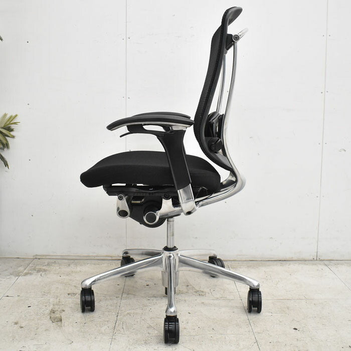 オカムラ コンテッサ 可動肘(新品肘パット)ランバーサポート アルミポリッシュ ブラック 2023042002【中古オフィス家具】【中古】