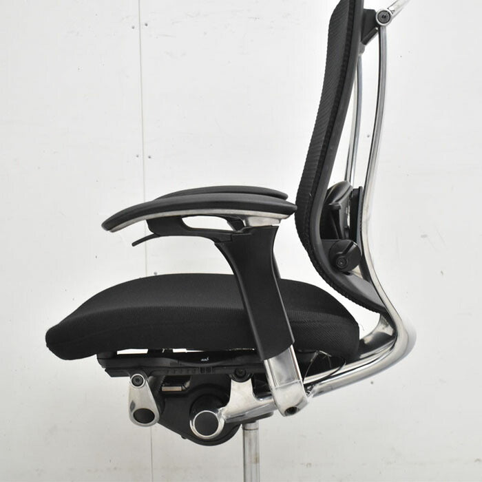 オカムラ コンテッサ 可動肘(新品肘パット)ランバーサポート アルミポリッシュ ブラック 2023042002【中古オフィス家具】【中古】