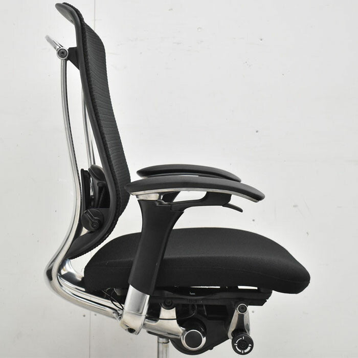 オカムラ コンテッサ 可動肘(新品肘パット)ランバーサポート アルミポリッシュ ブラック 2023042002【中古オフィス家具】【中古】