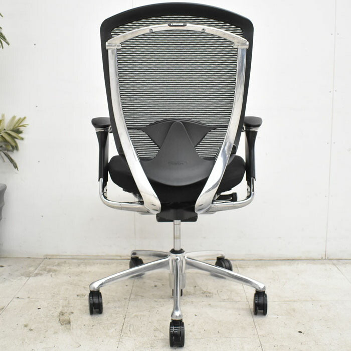 オカムラ コンテッサ 可動肘(新品肘パット)ランバーサポート アルミポリッシュ ブラック 2023042002【中古オフィス家具】【中古】