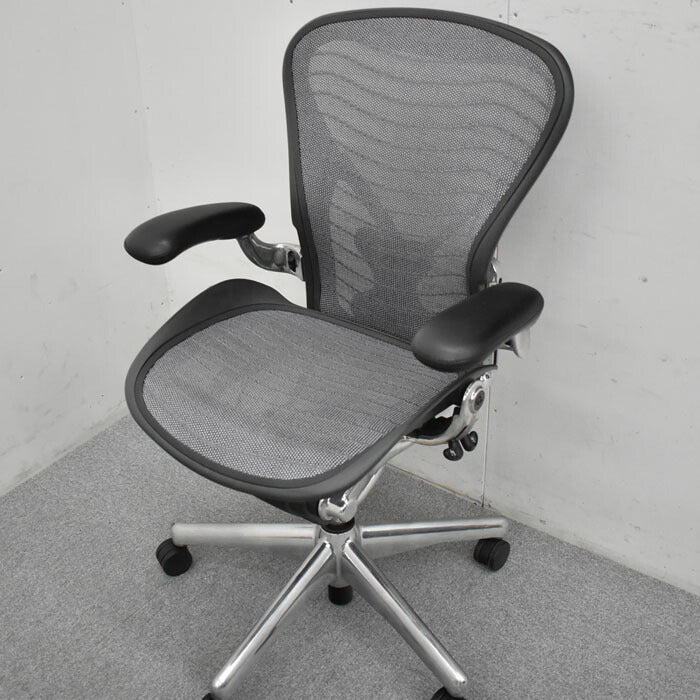 ハーマンミラー Hermanmiller アーロンチェア Bサイズ フル装備 ポスチャーフィット ウェーブメッシュ ポリッシュフレーム 2023051802【中古オフィス家具】【中古】