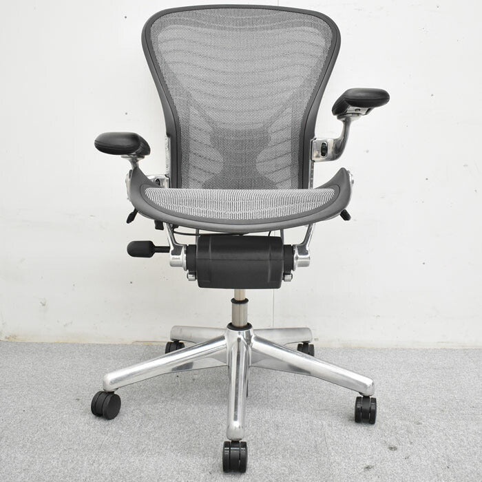 ハーマンミラー Hermanmiller アーロンチェア Bサイズ フル装備 ポスチャーフィット ウェーブメッシュ ポリッシュフレーム 2023051802【中古オフィス家具】【中古】