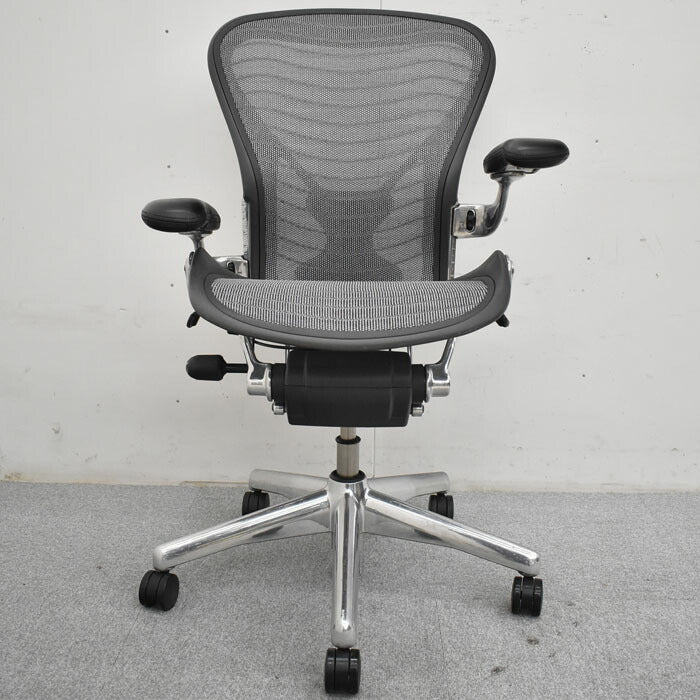 ハーマンミラー Hermanmiller アーロンチェア Bサイズ フル装備 ポスチャーフィット ウェーブメッシュ ポリッシュフレーム 2023051804【中古オフィス家具】【中古】