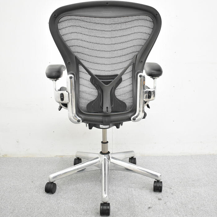 ハーマンミラー Hermanmiller アーロンチェア Bサイズ フル装備 ポスチャーフィット ウェーブメッシュ ポリッシュフレーム 2023051804【中古オフィス家具】【中古】