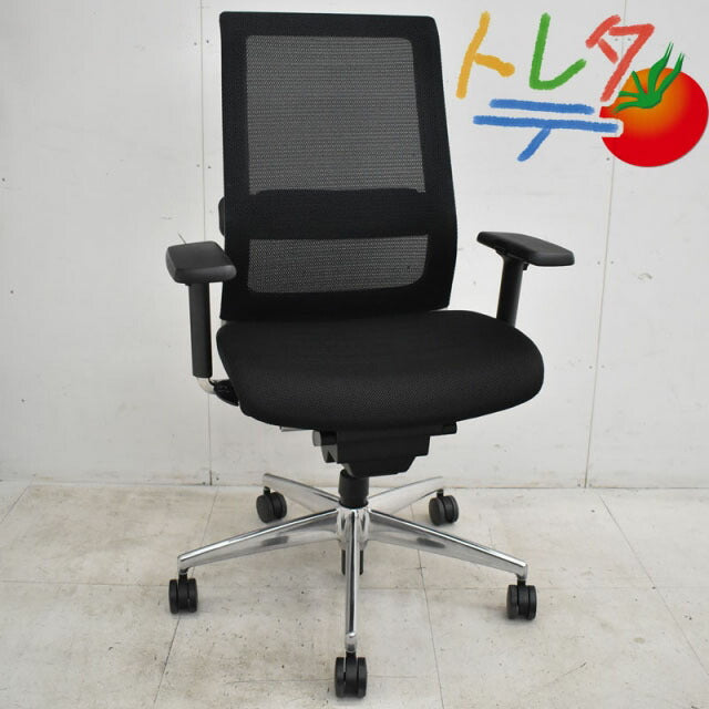 コクヨ エアフォート ブラック 可動肘 ポリッシュ脚 ランバーサポート 2021071206【中古オフィス家具】【中古】