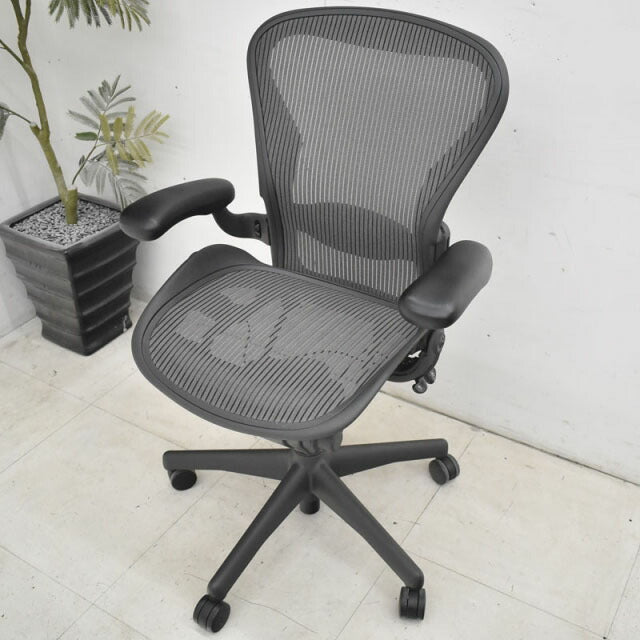 ハーマンミラー アーロンチェア Bサイズ フル装備 ランバーサポート グレー 2021122503【中古オフィス家具】【中古】