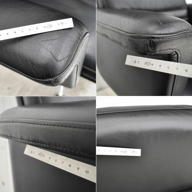 カリモク 役員用チェア 固定肘 革張り ブラック 2022030905【中古オフィス家具】【中古】