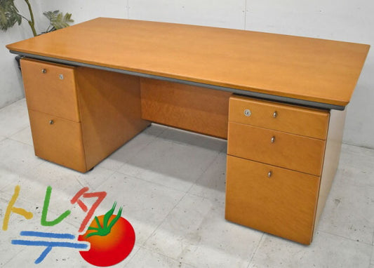 オカムラ プレビア 高級役員用両袖机 W1800 2022041404【中古オフィス家具】【中古】