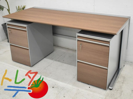 オカムラ プロステージクレスト デスク+ワゴン3点セット 幕板付 W1600 2022061605【中古オフィス家具】【中古】