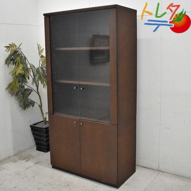 オカムラ EX-36シリーズ 役員用木製書棚 ガラス扉 W900 2022082201【中古オフィス家具】【中古】