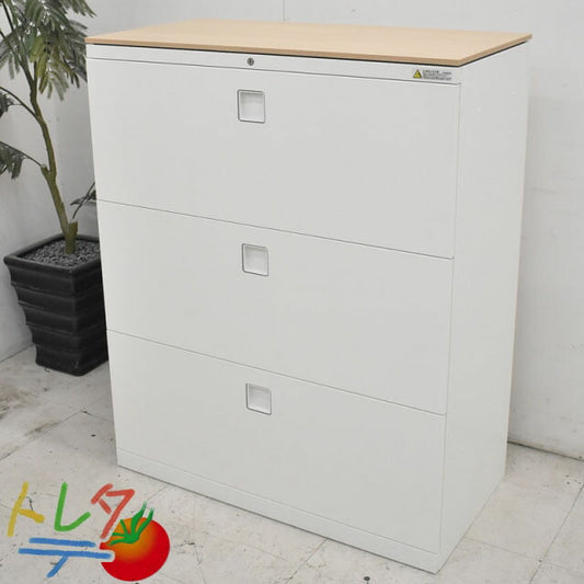 オカムラ レクトライン ユニット書庫 3段ラテラル 天板付 W900 2022091304【中古オフィス家具】【中古】