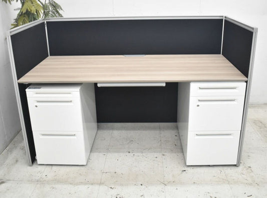 オカムラ プロユニット 片袖机+ワゴン+パネルセット W1660 2022100304【中古オフィス家具】【中古】