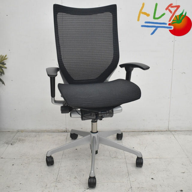 オカムラ バロン ハイバック 可動肘(肘パット新品) シルバー脚 2022110201【中古オフィス家具】【中古】