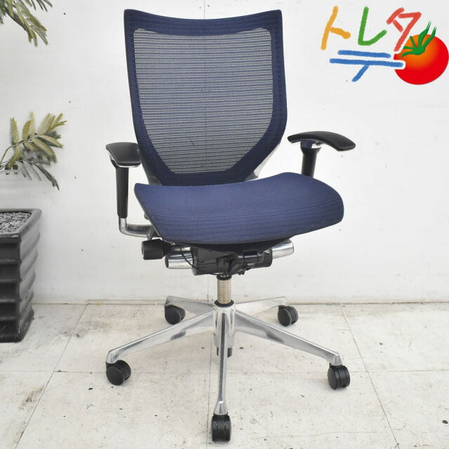 オカムラ バロン ローバック 可動肘(肘パット新品) ポリッシュ脚 2022110204【中古オフィス家具】【中古】