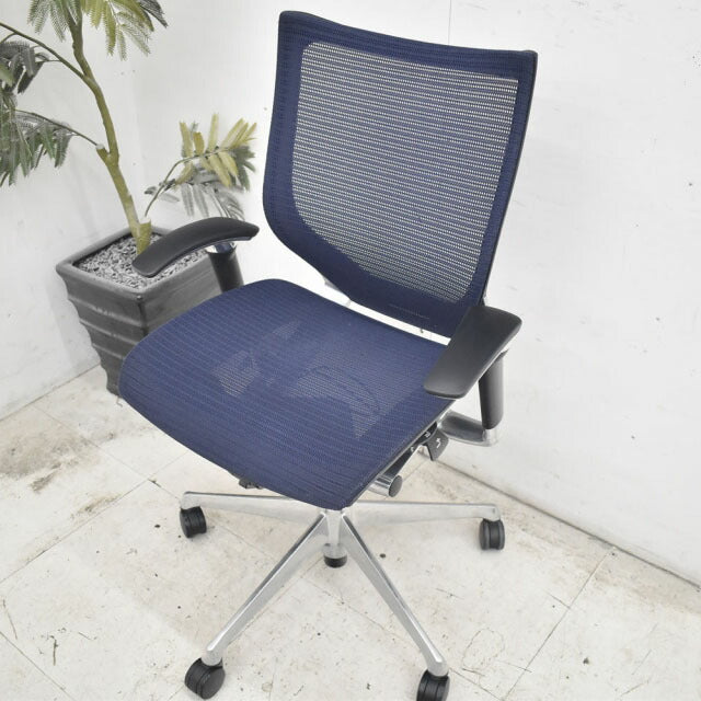オカムラ バロン ローバック 可動肘(肘パット新品) ポリッシュ脚 2022110204【中古オフィス家具】【中古】