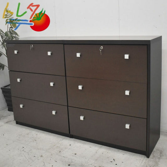 ウチダ ED-SXシリーズ 役員用木製ラテラル書庫2連結セット W1745 2022112403【中古オフィス家具】【中古】