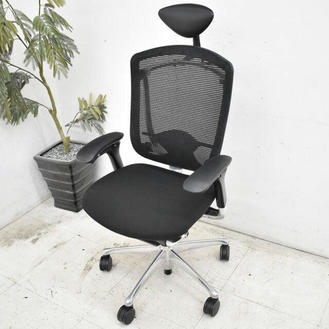オカムラ コンテッサ ヘッドレスト 可動肘 ランバーサポート アルミポリッシュ脚 2023012101【中古オフィス家具】【中古】