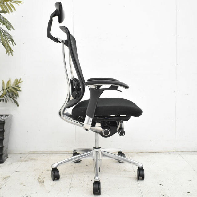 オカムラ コンテッサ ヘッドレスト 可動肘 ランバーサポート アルミポリッシュ脚 2023012101【中古オフィス家具】【中古】