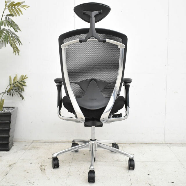オカムラ コンテッサ ヘッドレスト 可動肘 ランバーサポート アルミポリッシュ脚 2023012101【中古オフィス家具】【中古】
