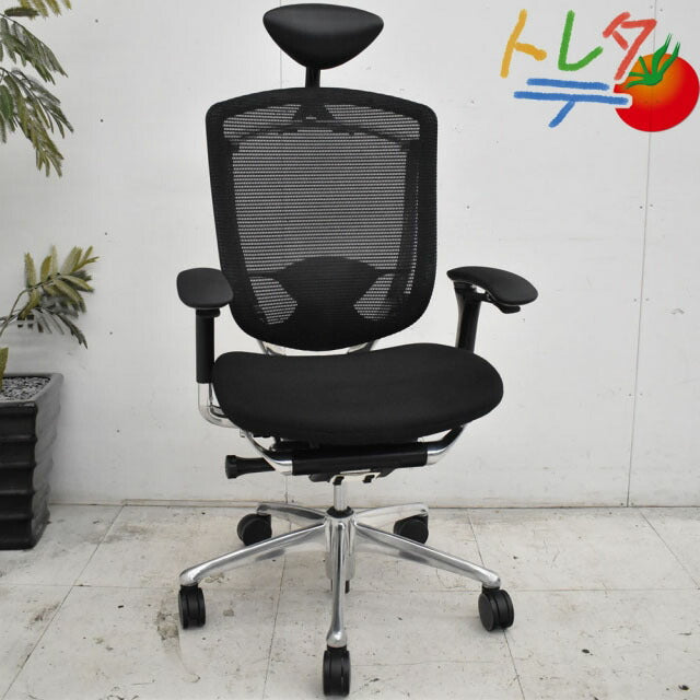 オカムラ コンテッサ ヘッドレスト 可動肘 ランバーサポート アルミポリッシュ脚 2023012103【中古オフィス家具】【中古】