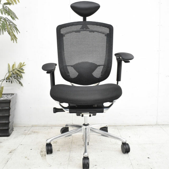 オカムラ コンテッサ ヘッドレスト 可動肘 ランバーサポート アルミポリッシュ脚 2023012103【中古オフィス家具】【中古】