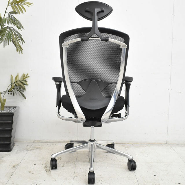 オカムラ コンテッサ ヘッドレスト 可動肘 ランバーサポート アルミポリッシュ脚 2023012103【中古オフィス家具】【中古】