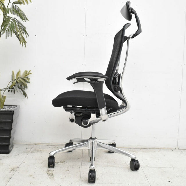 オカムラ コンテッサ ヘッドレスト 可動肘 ランバーサポート アルミポリッシュ脚 2023012104【中古オフィス家具】【中古】