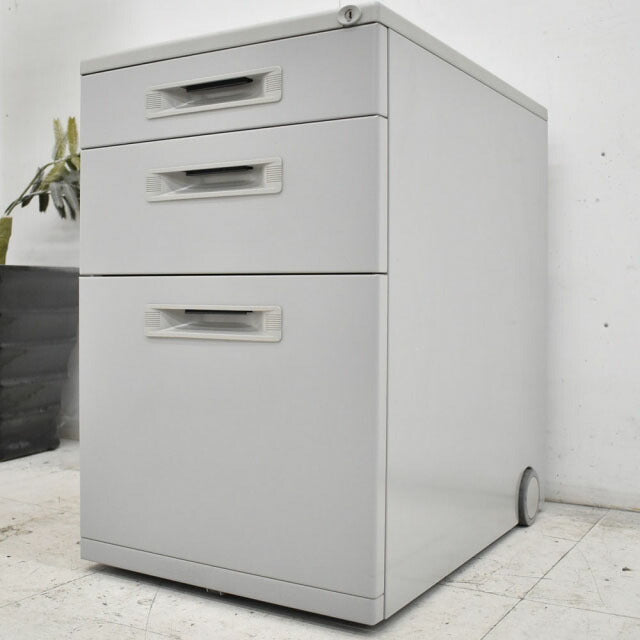 ウチダ JUSTシリーズ 3段ワゴン W395 2023012403【中古オフィス家具】【中古】