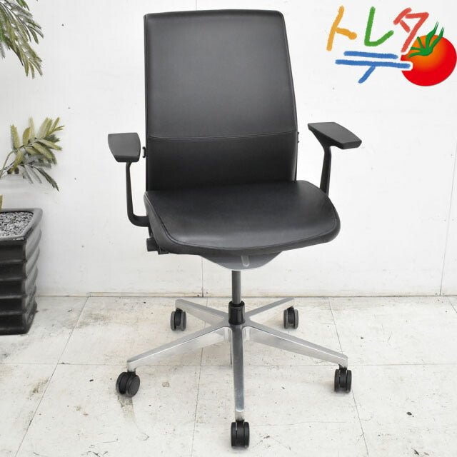 スチールケース シンク2チェア 固定肘 ランバーサポート ポリッシュ脚 革張り 2023013002【中古オフィス家具】【中古】【商品画像1】