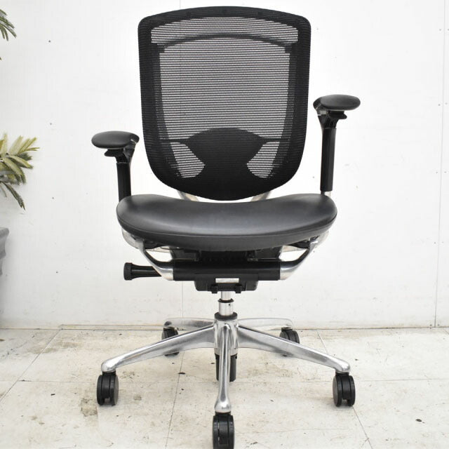 オカムラ コンテッサ ポリッシュ 可動肘付 ランバーサポート 革張り 2023030702【中古オフィス家具】【中古】